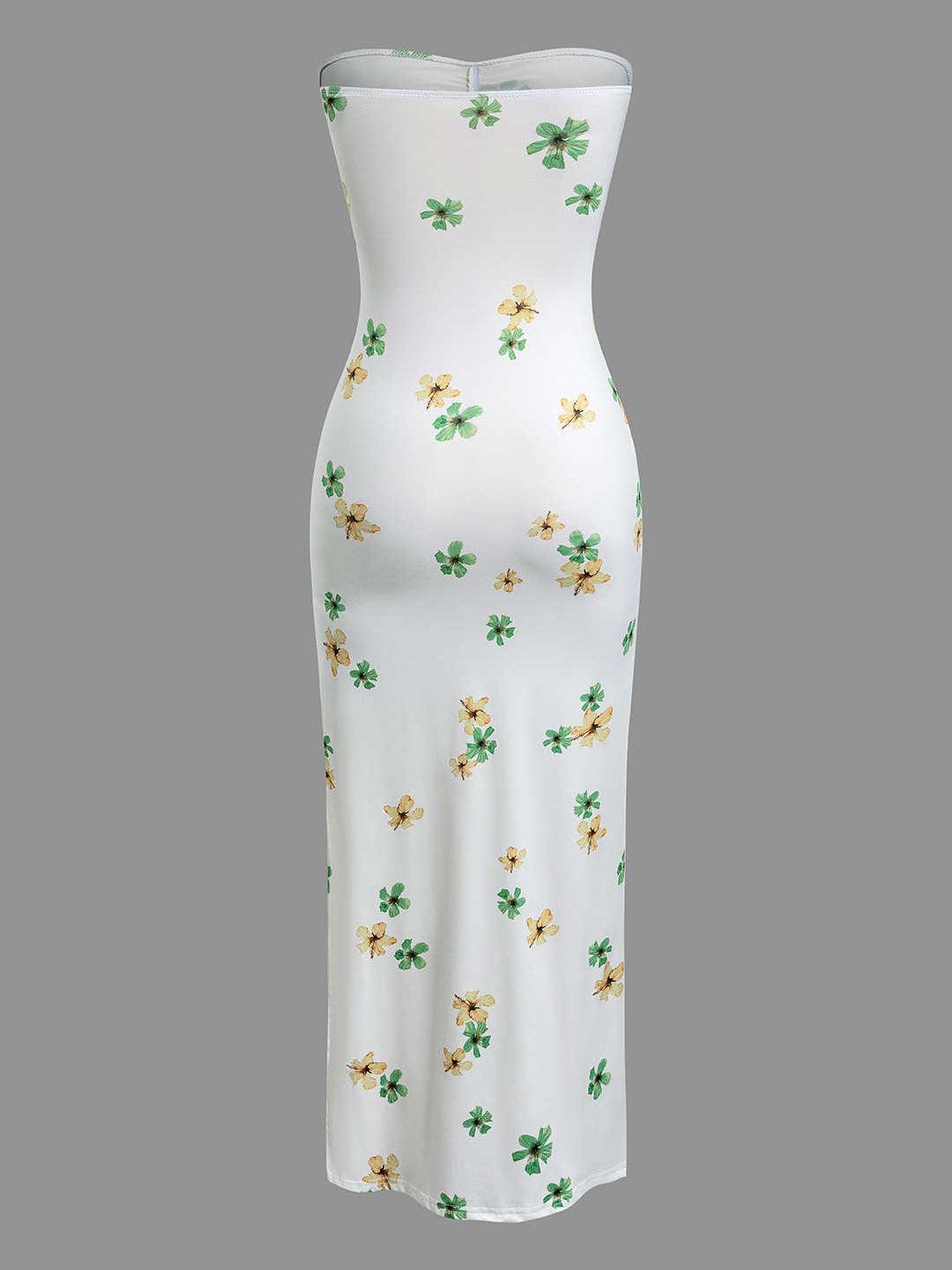 Bérénice | Robe longue sans bretelles à fleurs