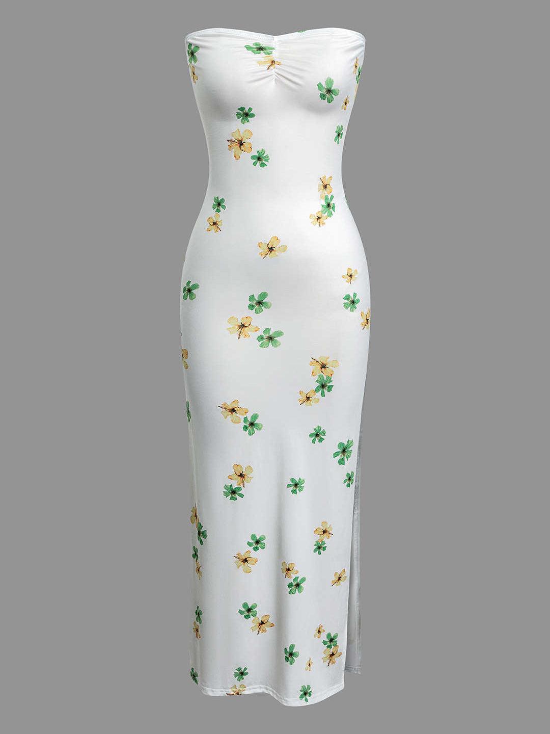 Bérénice | Robe longue sans bretelles à fleurs