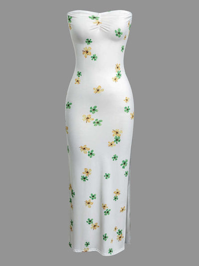Bérénice | Robe longue sans bretelles à fleurs